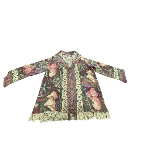 "UNKNOWN HANDMADE" Unique SZ L ? Blanket Cardigan Strings Fruits Boho Gypsy VTG - Picture 5 of 12